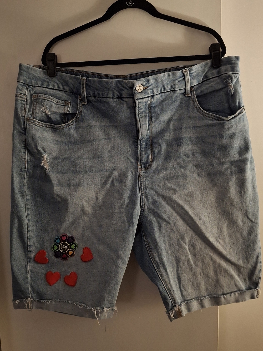 Terra & Sky Light Blue Distressed Denim Women's Shorts with Heart Patch